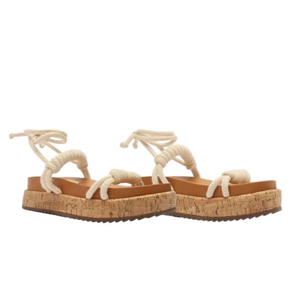 SCHUTZ Cream Rope Cork Platform Sandals